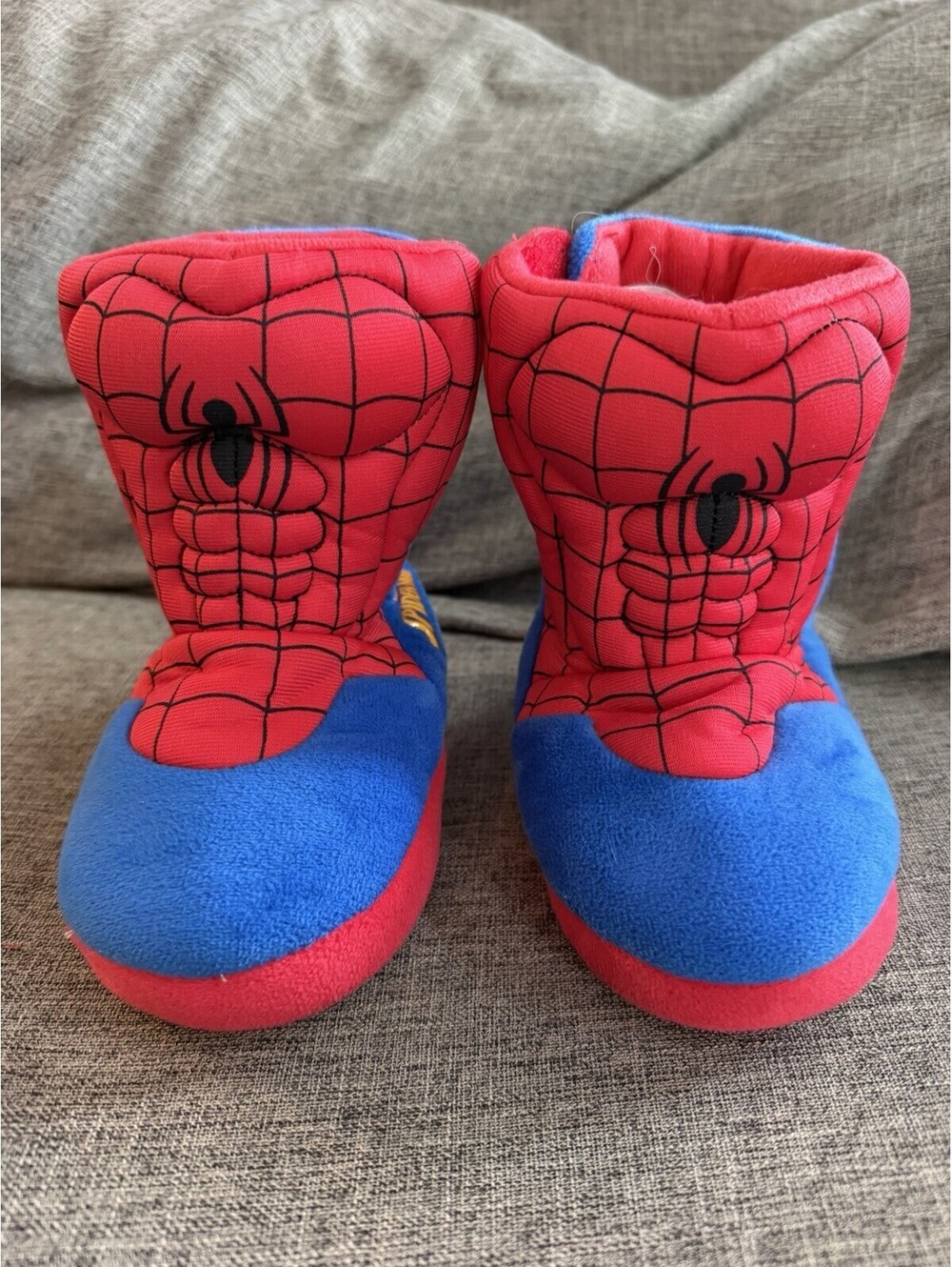 Marvel Spider Man Kids Slipper Boots Size Small 7/8 Red Blue Soft Plush Shoes